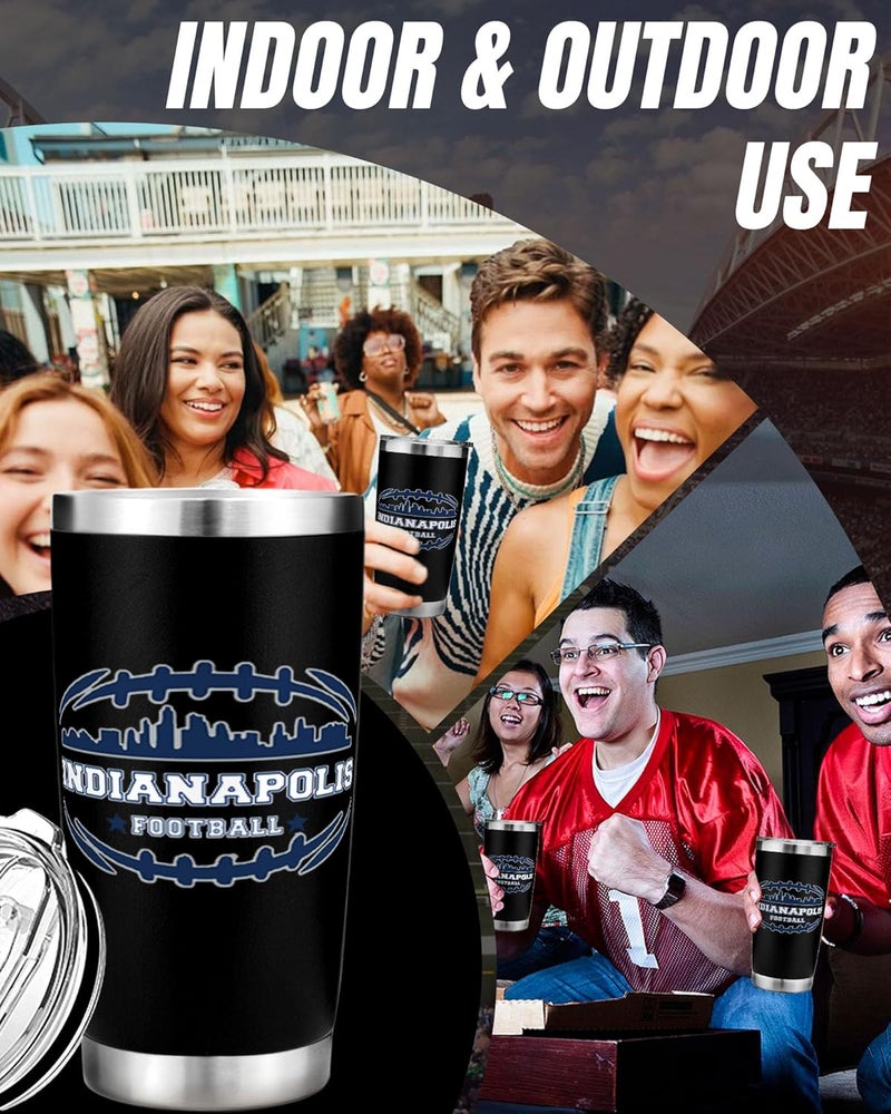 Gyothrig Football Fan 20Oz Insulated Travel Coffee Cup Mug Tumbler with Lid Indianapolis Themed Merch Shop Men Women Sport Stuff Apparel Colts Team Decor Accessories Husband Boyfriend Dad Unique Birthday Gifts - Image 4